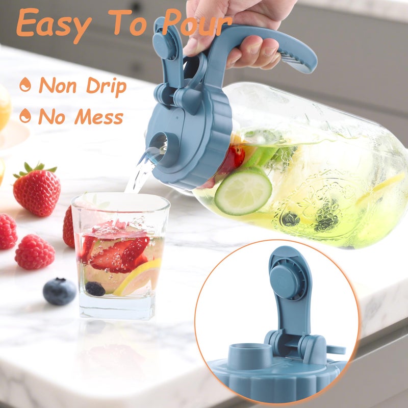 GMAEURL Mason Jar Pitcher 2 Quart With Pour Spout Lids 64 OZ Wide Mouth Water Pitcher Airtight And Leakproof Glass Carafe With Handle And Flip Cap For Milk, Iced Tea, Cold Brew Coffee, Juice, Infused Water - Image 2