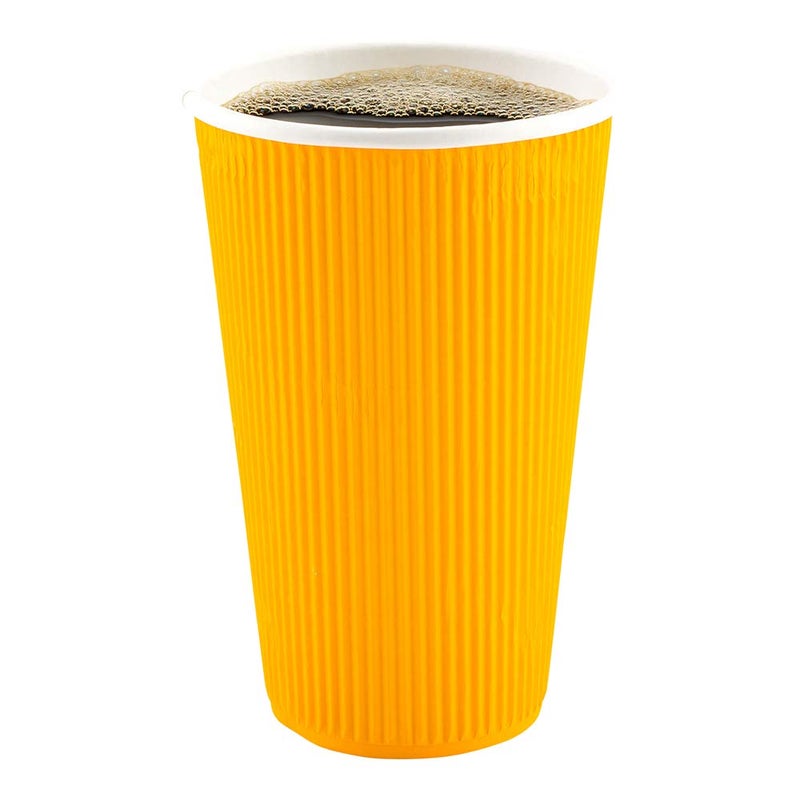 Restaurantware Restaurantware 20 Ounce Ripple Insulated Coffee Cups 250 Double Wall Corrugated Tumblers Leakproof Sustainable Yellow Paper Design Ribbed Surface Secure Grip Matching Lids Sold Separately 