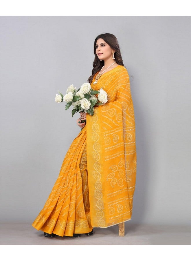 YASHIKA Yashika Women's Linen Jari Printed Yellow Color Saree With Blouse Piece(JETPURI YELLOW) - Image 2