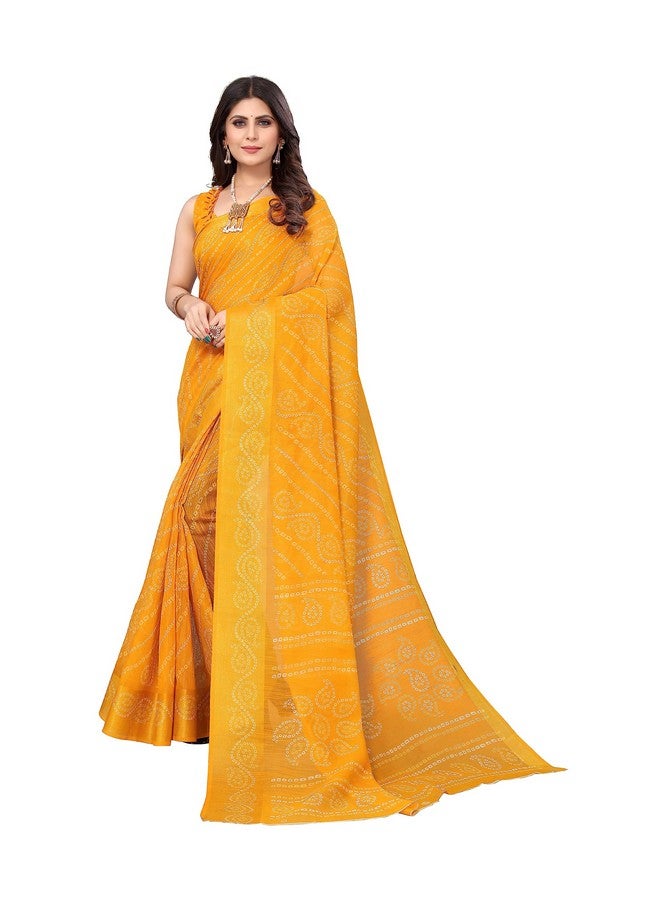 YASHIKA Yashika Women's Linen Jari Printed Yellow Color Saree With Blouse Piece(JETPURI YELLOW) - Image 1