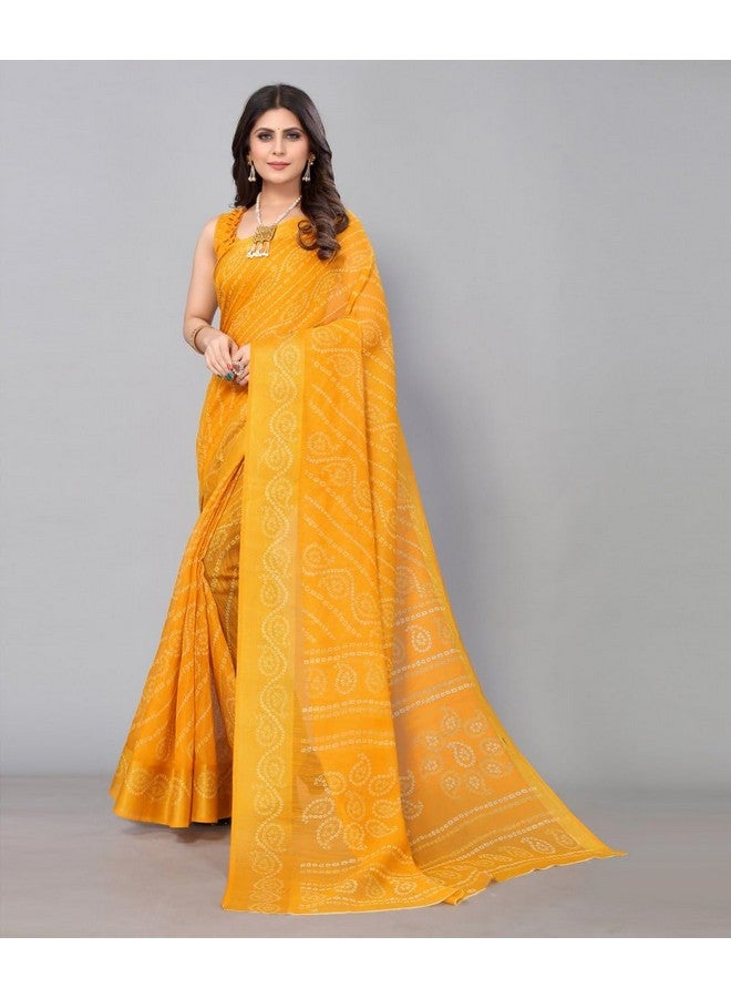 YASHIKA Yashika Women's Linen Jari Printed Yellow Color Saree With Blouse Piece(JETPURI YELLOW) - Image 4