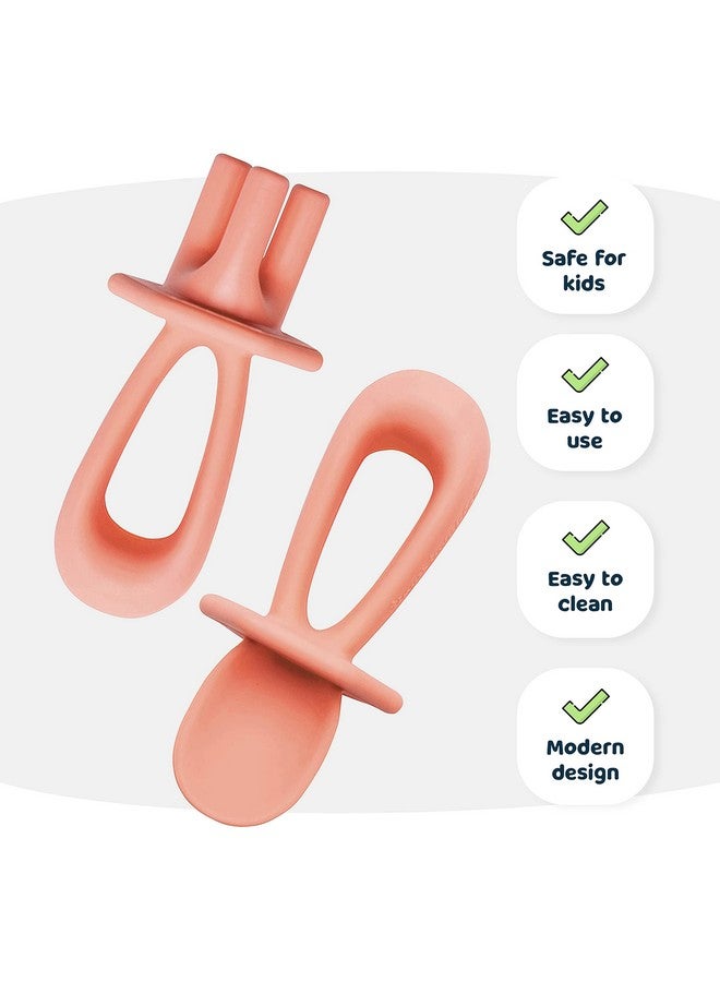 تايني توينكل أدوات تدريب السيليكون ملاعق الأطفال وشوك الأطفال للتدريب على التغذية الذاتية أدوات فطام الأطفال المصنوعة من السيليكون للأطفال الصغار والرضع 624 شهرًا مستلزمات تغذية الأطفال (مرجاني) - Image 3