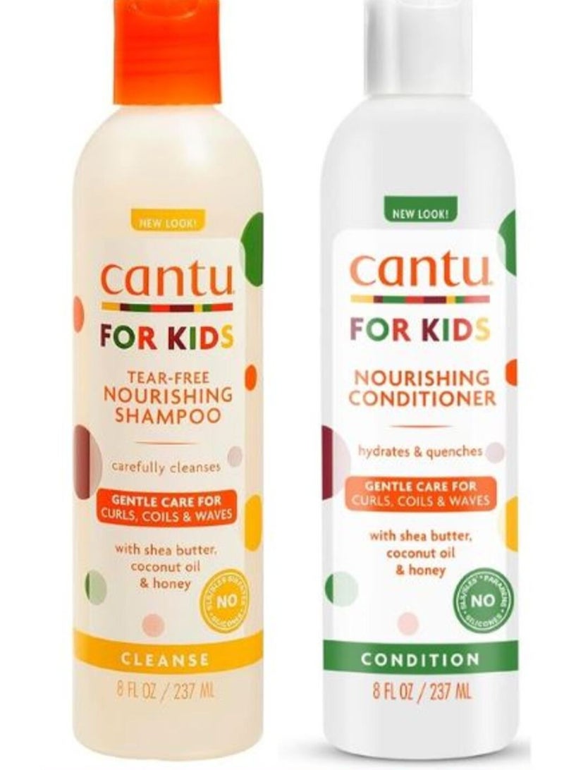 Cantu For Kids Hair Care Set – Nourishing Tear-Free Shampoo & Conditioner for Curly Hair 237ml  2PC