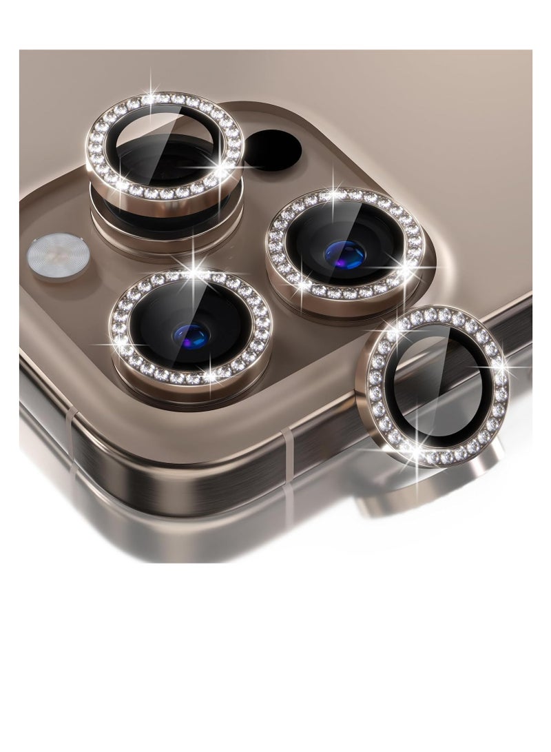 Diamond Camera Lens Protector for iPhone 16 Pro/iPhone 16 Pro Max, 9H Glitter Tempered Glass Camera Lens Cover, Metal Rings Film Stickers - Image 1