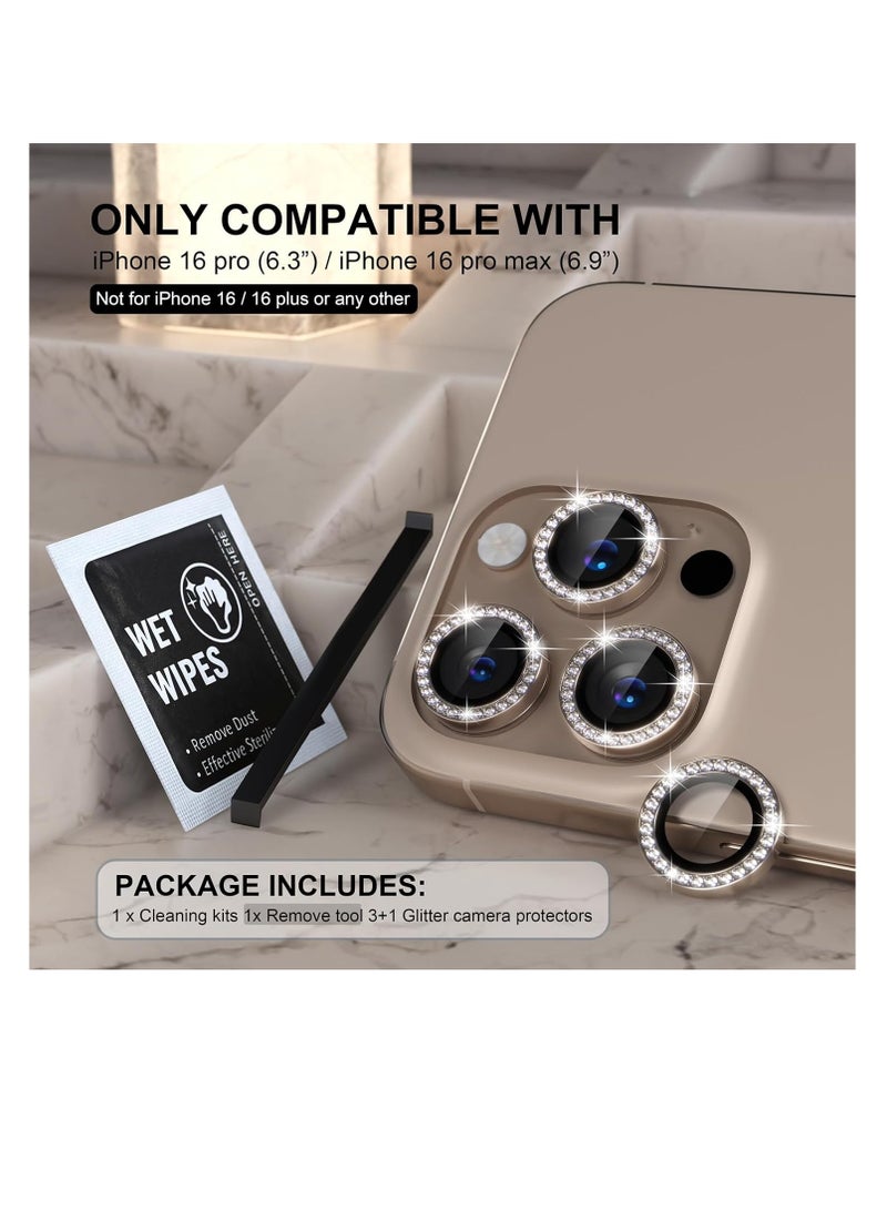 Diamond Camera Lens Protector for iPhone 16 Pro/iPhone 16 Pro Max, 9H Glitter Tempered Glass Camera Lens Cover, Metal Rings Film Stickers - Image 2