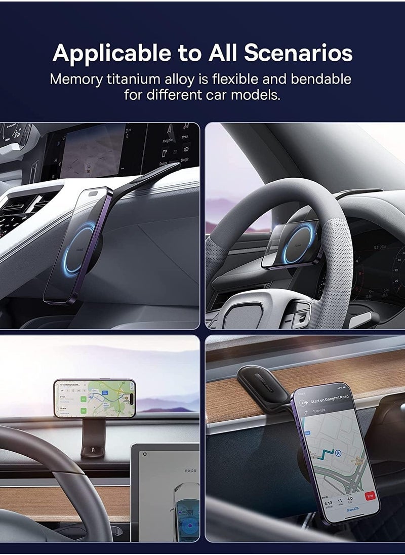 Generic - C02 Magnetic Phone Holder Car Magnetic Phone Holder, MagSafe Dashboard Holder Compatible with iPhone 15 Pro Max, 15 Pro, 15 Plus Tesla Bendable Memory Titanium Alloy Suitable for All Dashboards, Windshields (Supports Wireless Charging) - Image 1