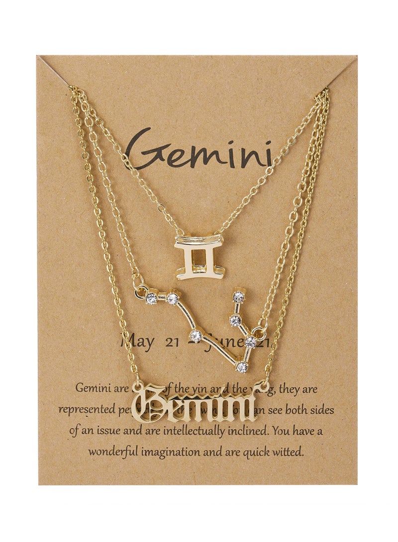 3Pcs Gemini Symbol Necklace, Retro Gold Plated 12 Constellation Pendant, zodiac sign - Image 1