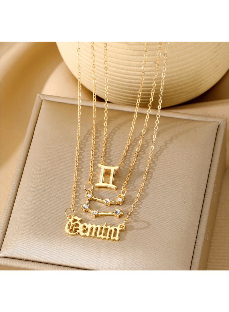 3Pcs Gemini Symbol Necklace, Retro Gold Plated 12 Constellation Pendant, zodiac sign - Image 2