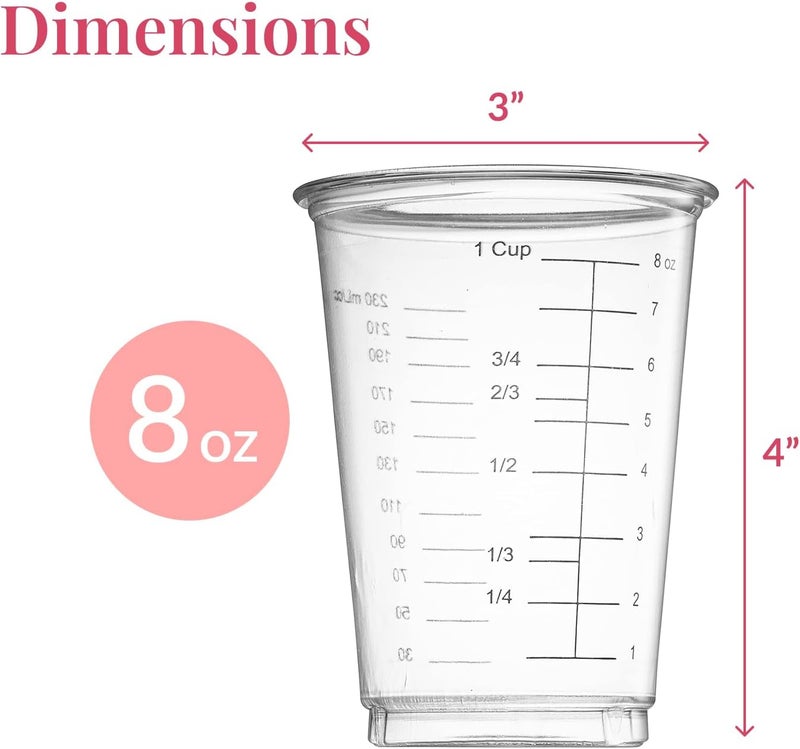 Prestee 50 Disposable Measuring Cups 8 oz - Plastic Paint Measuring Cups and Disposable Mixing Cups for Epoxy Resin - Versatile, Clear Measurement for Wet and Dry Ingredients for Baking and Crafting - Image 3