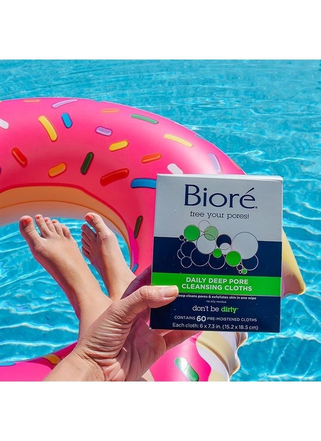 Bioré - Daily Make Up Removing Cloths, Facial Cleansing Wipes with Dirt-grabbing Fibers for Deep Pore Cleansing without Oily Residue, 60 Count (Pack of 2) - Image 1