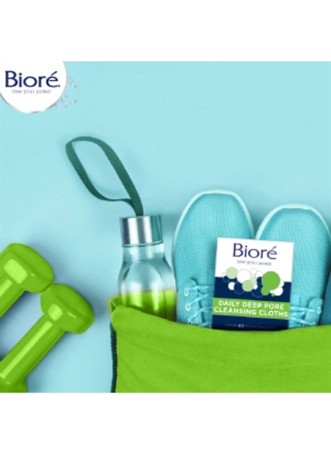 Bioré - Daily Make Up Removing Cloths, Facial Cleansing Wipes with Dirt-grabbing Fibers for Deep Pore Cleansing without Oily Residue, 60 Count (Pack of 2) - Image 1