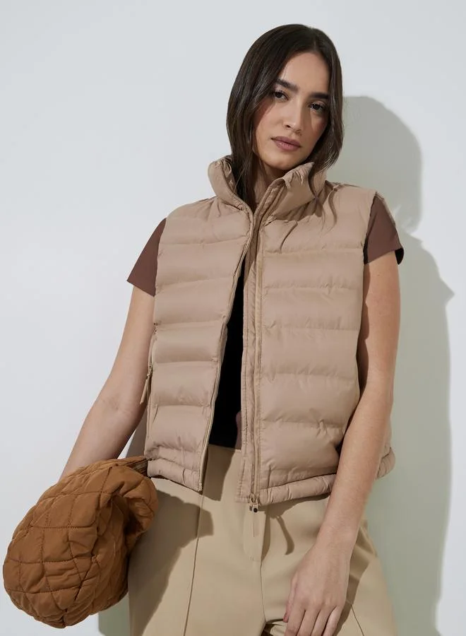 Beige Short Length Padded Gilet