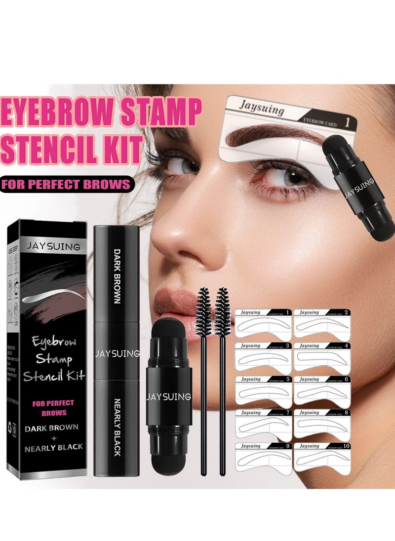 Jaysuing Eyebrow Stamp Stencil Kit Dual-Color, Perfect Instant Brows Every Time, Adjustable for all Eyebrow Shapes, Waterproof and Sweatproof, Reusable & Super Easy To Use (DARK BROWN + NEARLY BLACK)  - Image 2