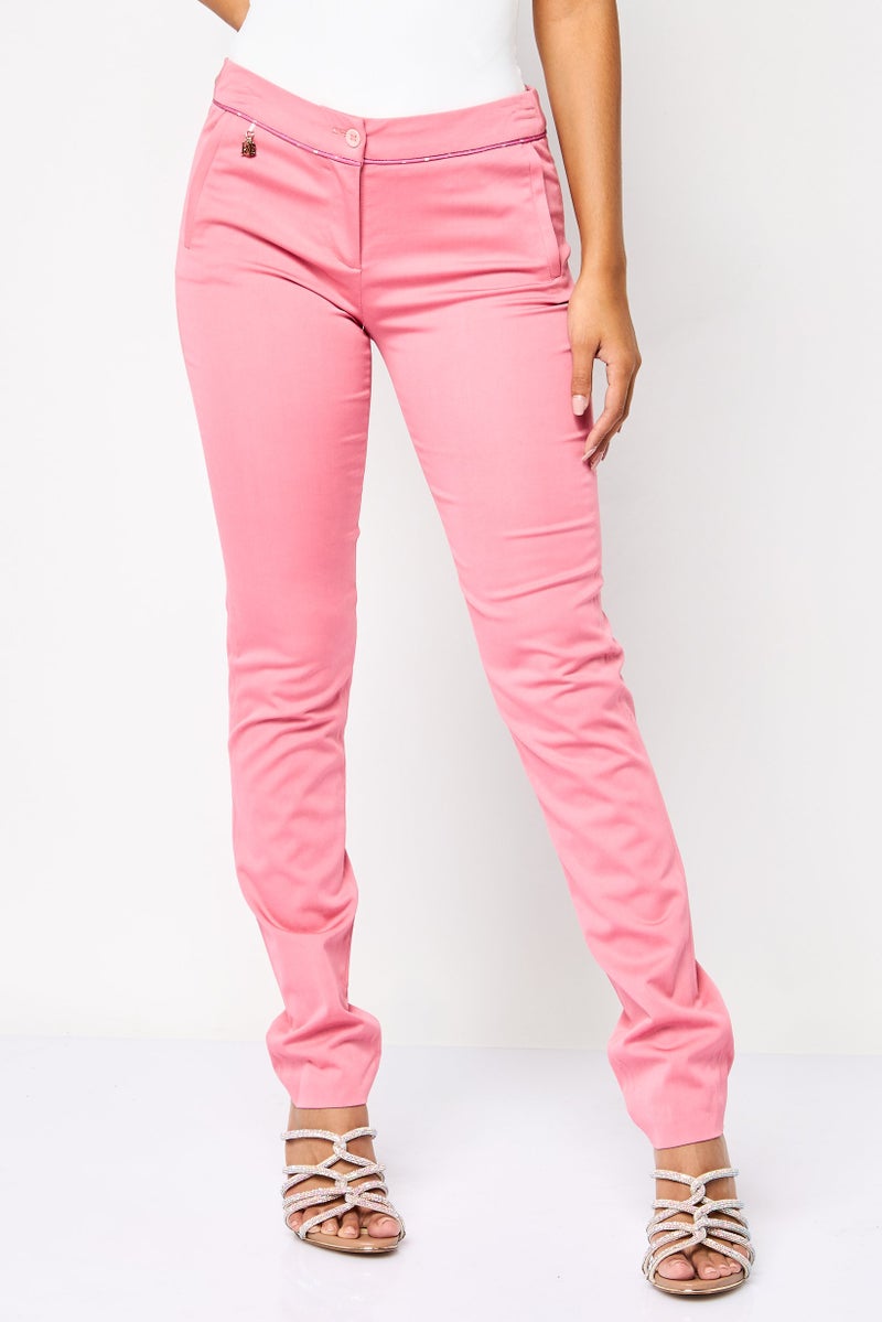 Harmont & Blaine Women Regular Fit Straight Leg Solid Pants, Pink - Image 1