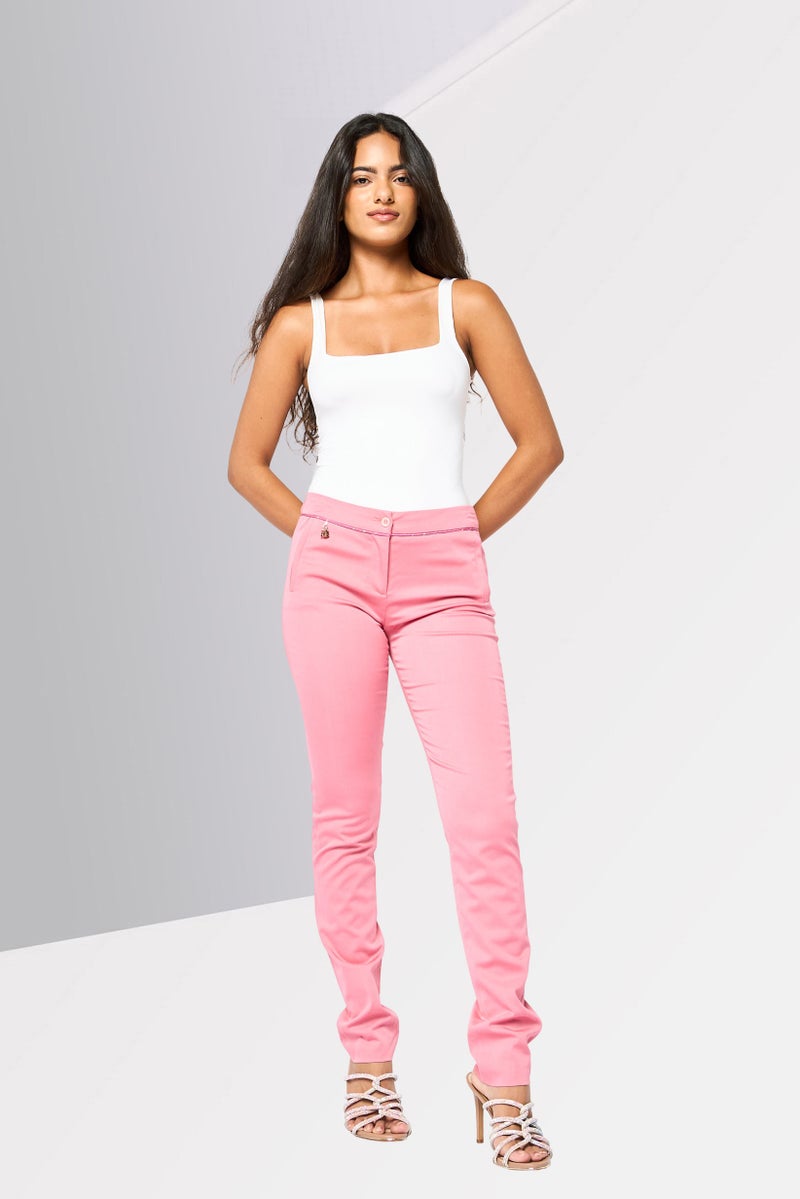 Harmont & Blaine Women Regular Fit Straight Leg Solid Pants, Pink - Image 4