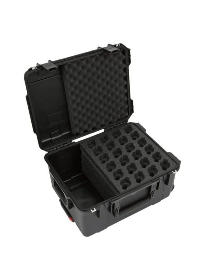 SKB 3I-2015-MC24 Injection Molded Case with Foam, Storage Compartment and Wheels for 24 Microphones - Black - Image 1