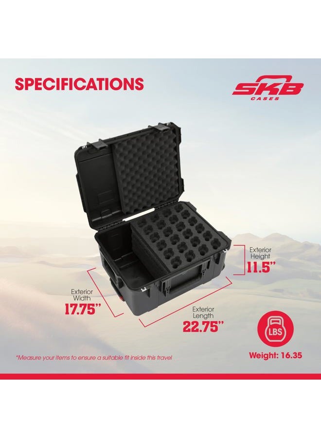 SKB 3I-2015-MC24 Injection Molded Case with Foam, Storage Compartment and Wheels for 24 Microphones - Black - Image 3
