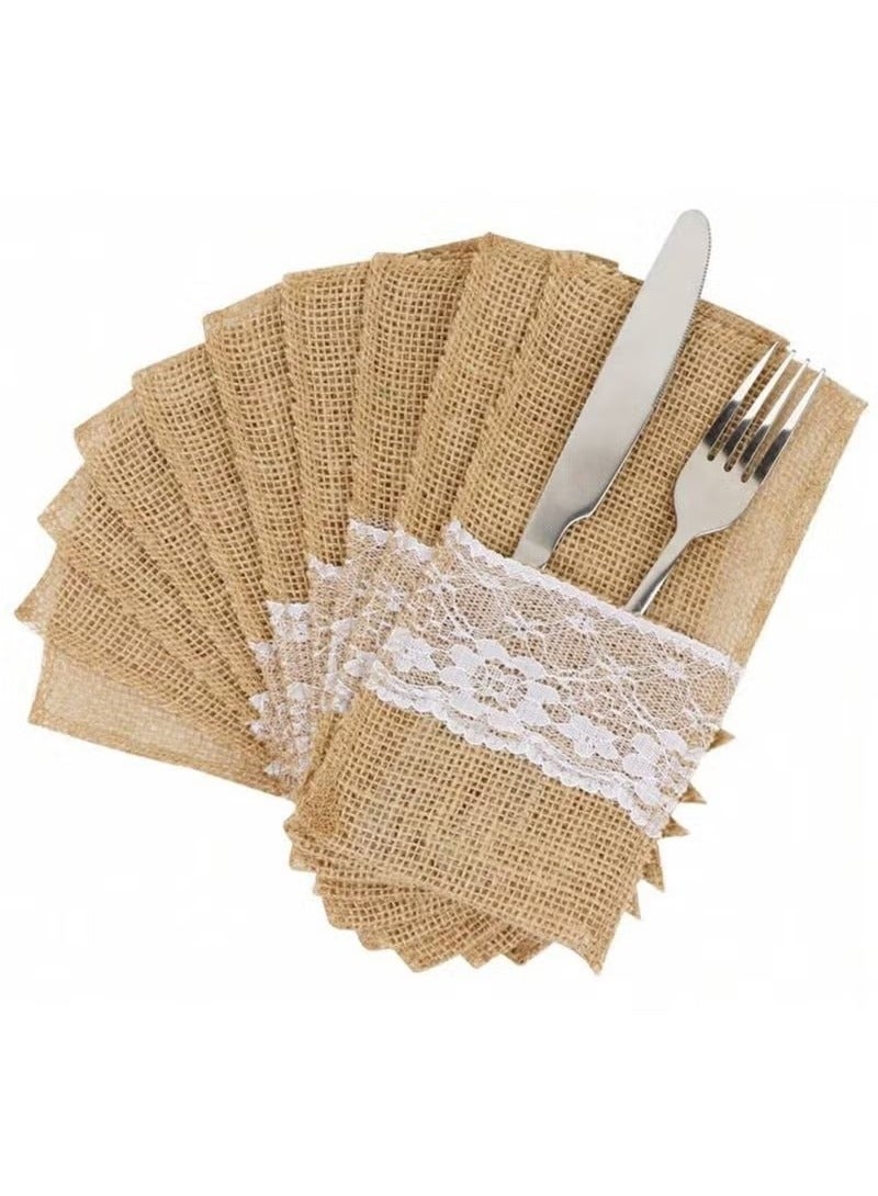10-piece spoon and knife holder set for decorating the dining table, made of burlap.  - Image 1