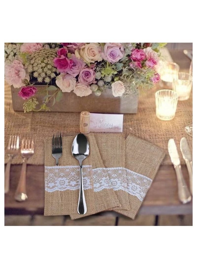 10-piece spoon and knife holder set for decorating the dining table, made of burlap.  - Image 3