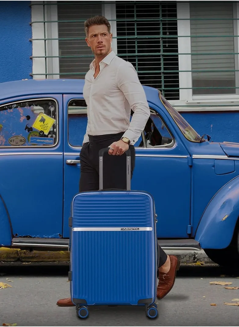 CABINPRO Light Weight PP Fashion Trolley Luggage Expandable Hard Case Medium Checked Suitcase with Safe Zipper and 4 Quite 360° Double Spinner Wheels CP002 Sapphire Blue
