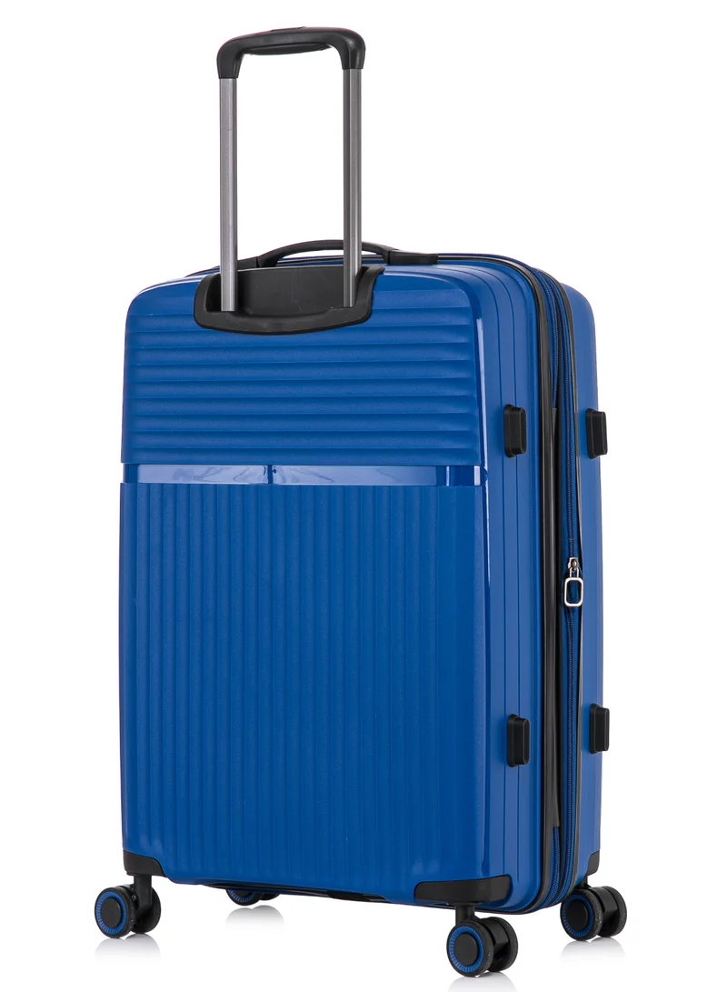كابينبرو Light Weight PP Fashion Trolley Luggage Expandable Hard Case Medium Checked Suitcase with Safe Zipper and 4 Quite 360° Double Spinner Wheels CP002 Sapphire Blue