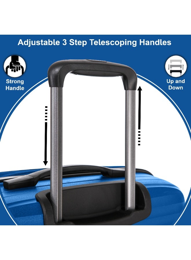 CABINPRO Light Weight PP Fashion Trolley Luggage Expandable Hard Case Medium Checked Suitcase with Safe Zipper and 4 Quite 360° Double Spinner Wheels CP002 Sapphire Blue - Image 3