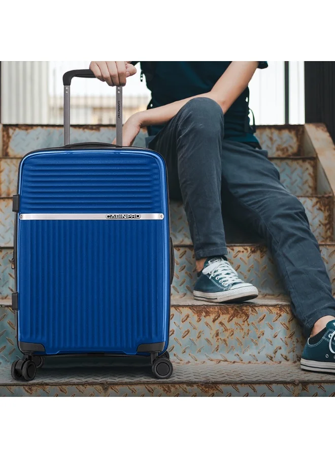 CABINPRO Light Weight PP Fashion Trolley Luggage Expandable Hard Case Medium Checked Suitcase with Safe Zipper and 4 Quite 360° Double Spinner Wheels CP002 Sapphire Blue