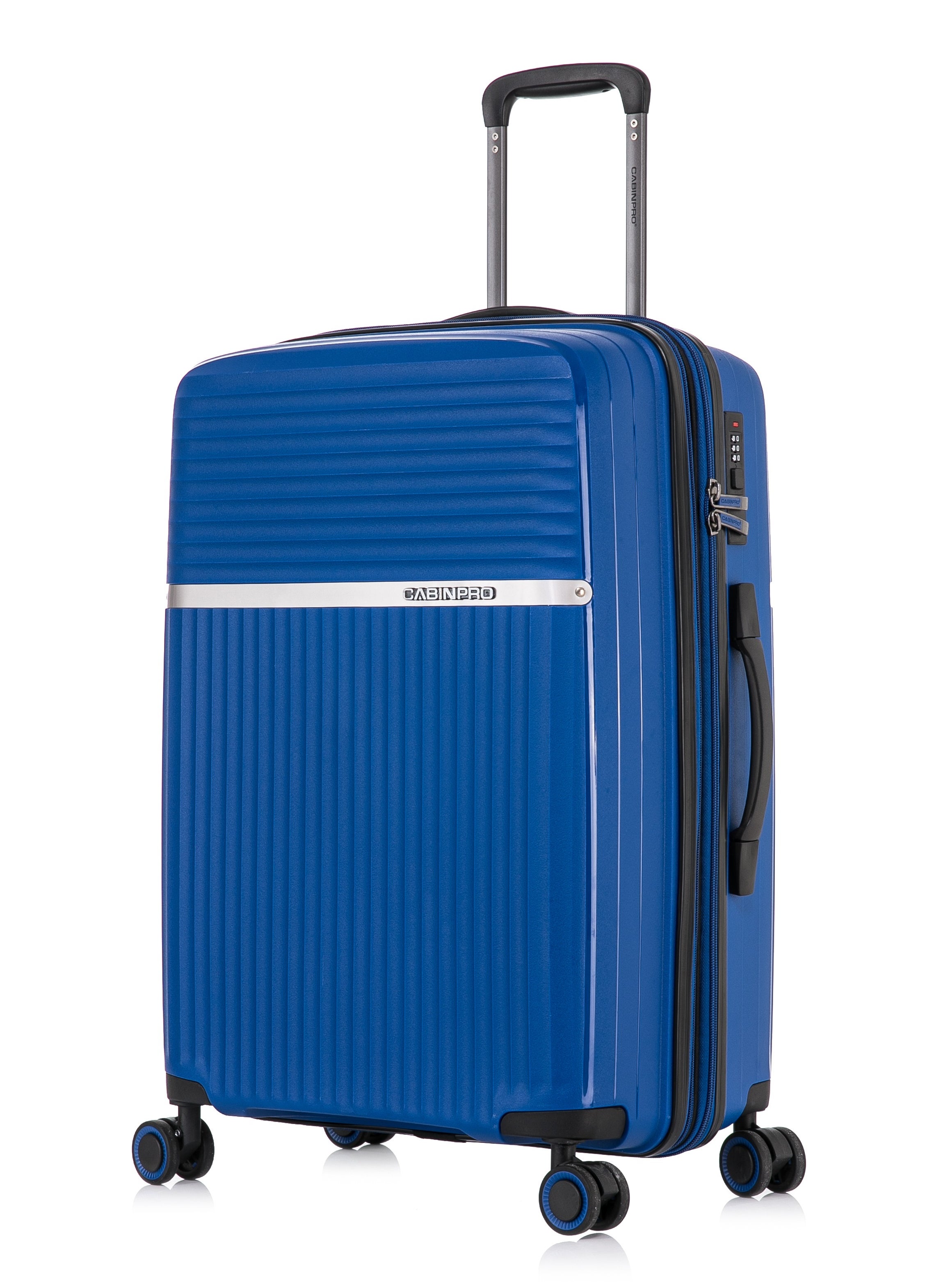 CABINPRO Light Weight PP Fashion Trolley Luggage Expandable Hard Case Medium Checked Suitcase with Safe Zipper and 4 Quite 360° Double Spinner Wheels CP002 Sapphire Blue 