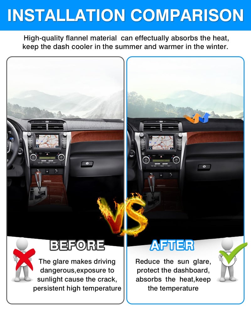 Autorder Dashboard Cover Mat for 2012-2017 Toyota Camry Accessories Dash Cover Flannel Dash Mat Sunshade Glare UV Rays Protector - Image 3