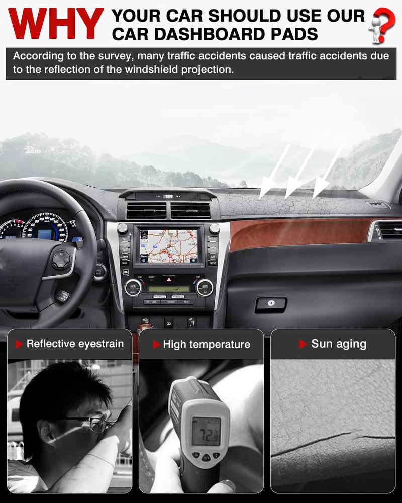 Autorder Dashboard Cover Mat for 2012-2017 Toyota Camry Accessories Dash Cover Flannel Dash Mat Sunshade Glare UV Rays Protector - Image 2