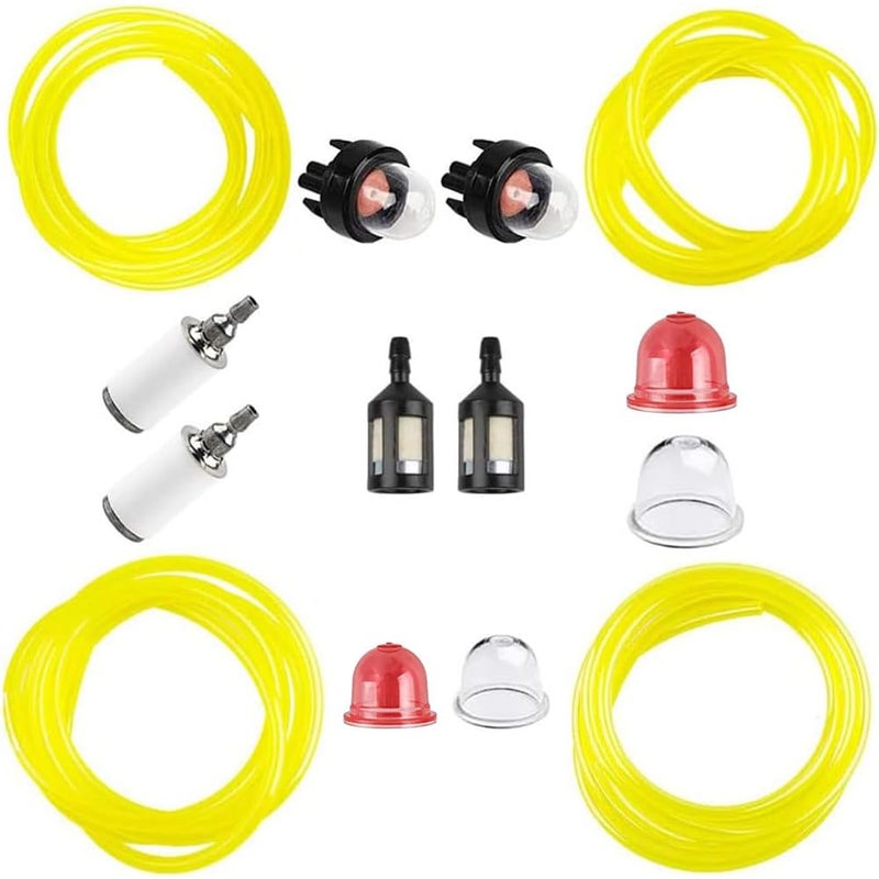 HUZTL 4 Sizes 2 feet Fuel Line Hose with Snap In Primer Bulb, Primer Pouland Bulb, Fuel Filter Fit for Zama Poulan Weedeater Craftsman Husqvarna Trimmer Chainsaw Blower