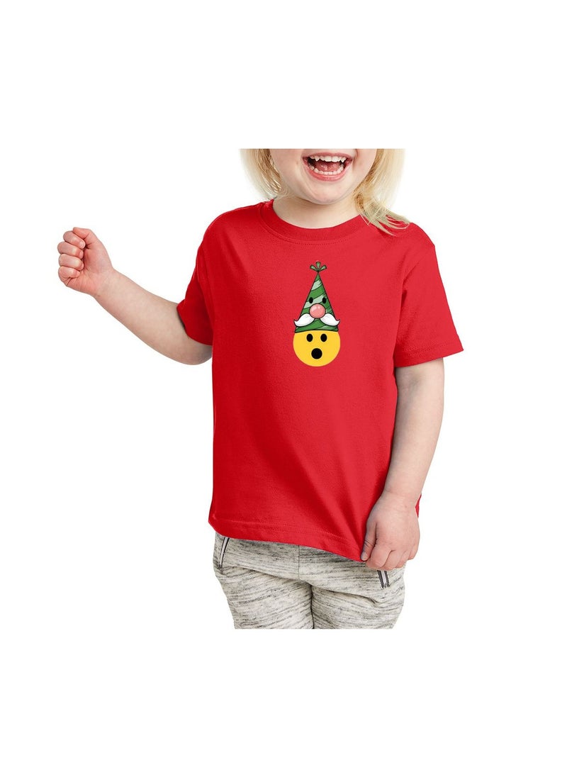 PRINTSHOP4ME - Christmas Emoji Kids Red T-Shirt For Girls–Soft Cotton Round Neck Short Sleeve T-Shirt With Smiley Face Emoji–Great For Parties - Image 1