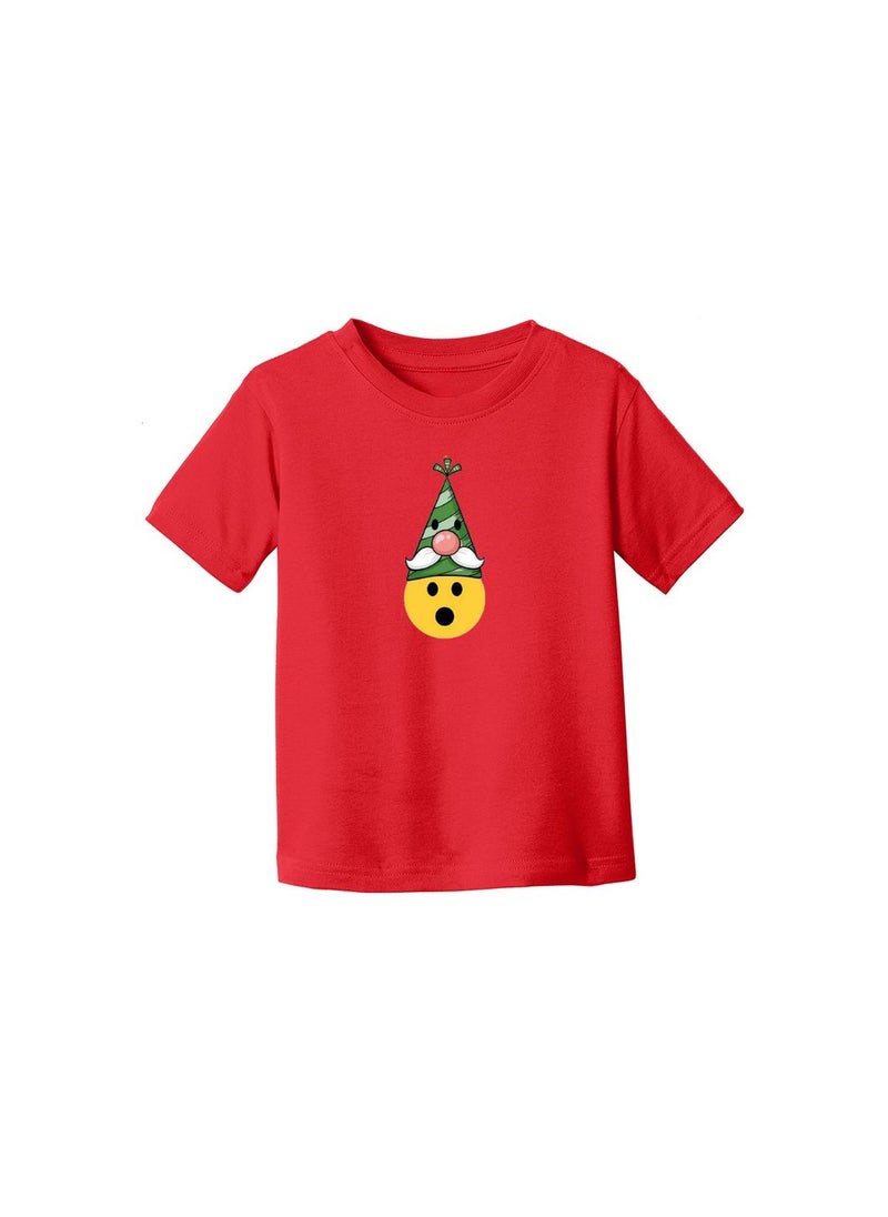 PRINTSHOP4ME - Christmas Emoji Kids Red T-Shirt For Girls–Soft Cotton Round Neck Short Sleeve T-Shirt With Smiley Face Emoji–Great For Parties - Image 1