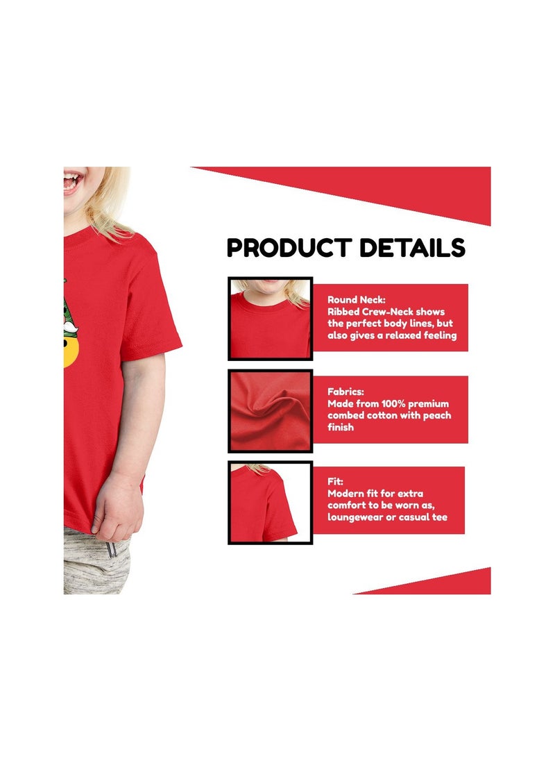 PRINTSHOP4ME - Christmas Emoji Kids Red T-Shirt For Girls–Soft Cotton Round Neck Short Sleeve T-Shirt With Smiley Face Emoji–Great For Parties - Image 1