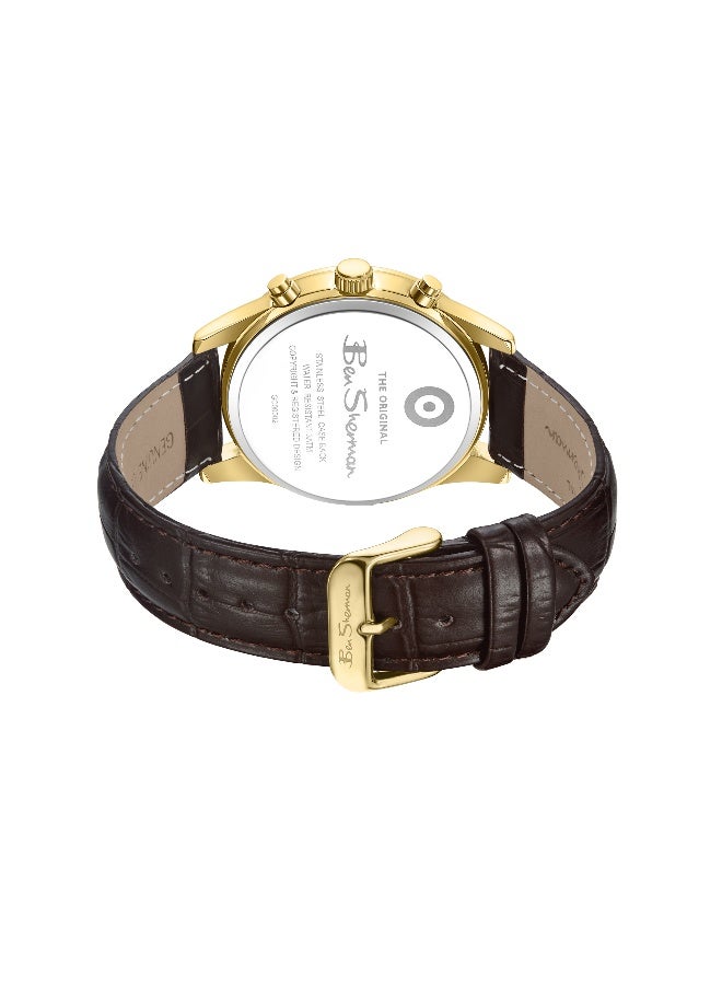 Ben Sherman Cambridge White Dial Brown Genuine Leather Strap Chronograph Watch for Men, 42mm - Image 3
