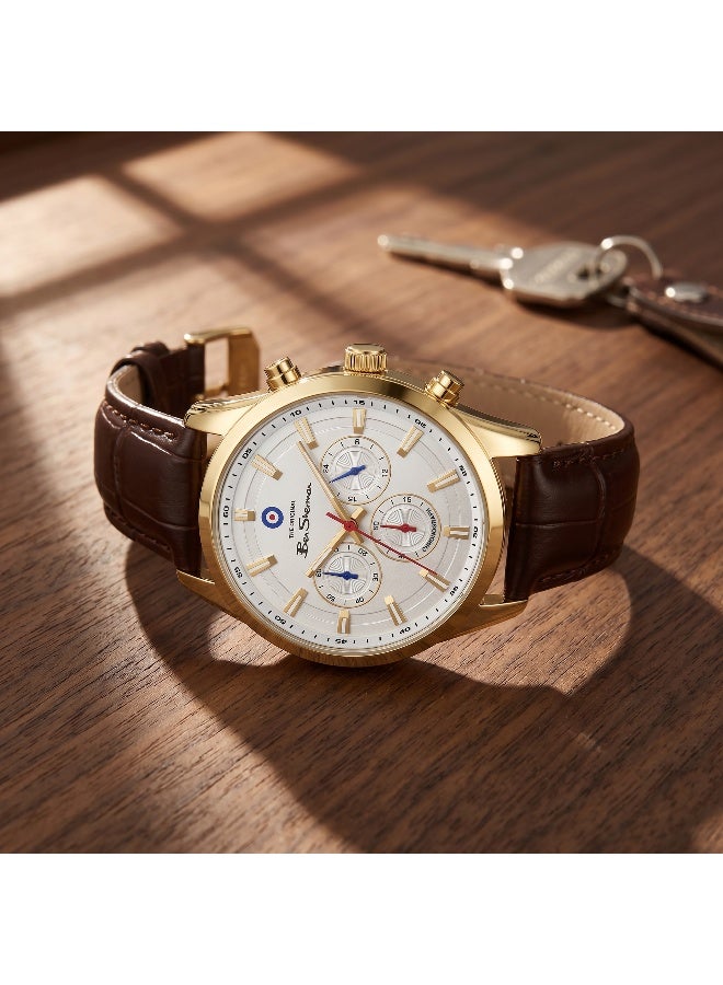 Ben Sherman Cambridge White Dial Brown Genuine Leather Strap Chronograph Watch for Men, 42mm - Image 4