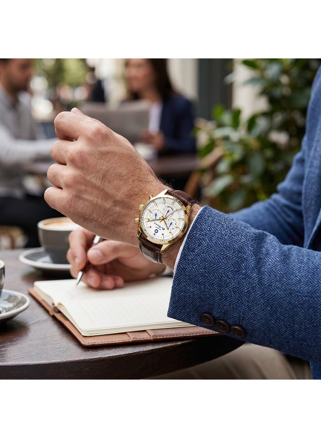 Ben Sherman Cambridge White Dial Brown Genuine Leather Strap Chronograph Watch for Men, 42mm - Image 5
