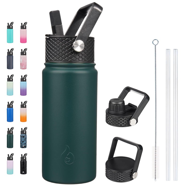 BJPKPK Insulated Water Bottles with Straw Lid, 18oz Stainless Steel Metal Water Bottle, Cold Hot Thermo with 3 Lids, Leak Proof BPA Free Travel Cup, Wide Mouth Flasks, Thermo-Army Green - Image 1