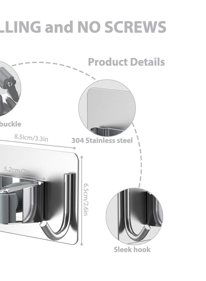 KENSON Mop Holder for Kitchen, Home Garage and Laundry, Mop Holder with Wall Mount, Multipurpose Mop and Broom Holder Organizer (Pack of 4) - Silver - Image 2