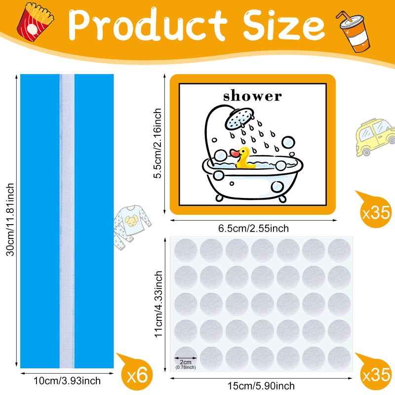Eersida 35 Pieces Visual Schedule Cards Routine Cards Home Chore Chart Routine Autism Learning Materials with 35 Pieces Hook and Loop Dots, Cute Style(Cute Style,Blue) - Image 2
