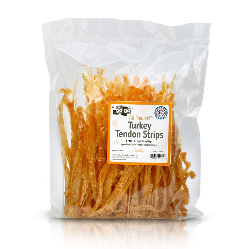 GOGO Turkey Tendon Strips Dog Chew Treats Sources and Made in The USA (1 lb) - Image 1