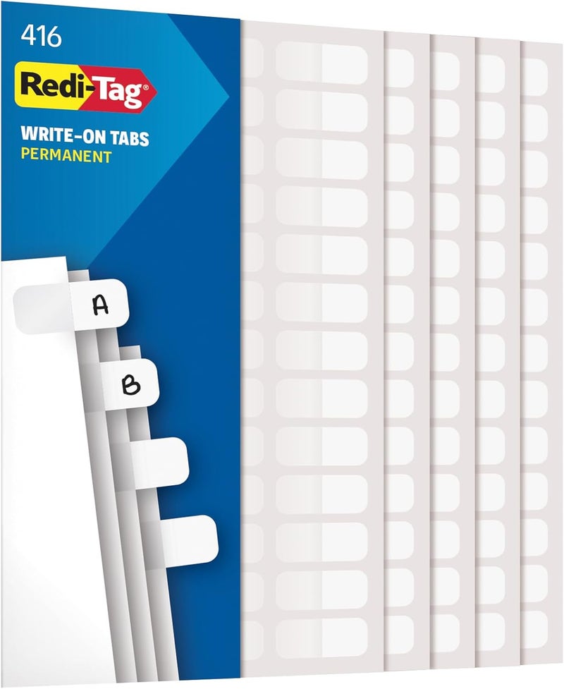 Redi-Tag Permanent Write-On Index Tabs - 416 Pack, White - Image 1