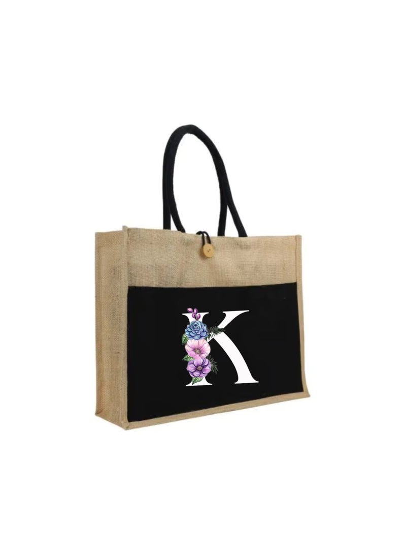 PRINTSHOP4ME Jute Bag Initial Letter Printed Design–Reusable,Durable Tote Bag For Gifting Or Everyday Use|Used For Festive Celebrations&Gifts For Special Person - Image 1