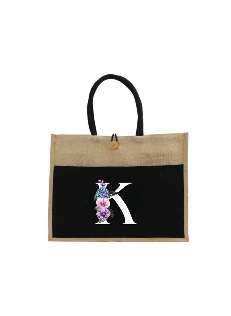PRINTSHOP4ME Jute Bag Initial Letter Printed Design–Reusable,Durable Tote Bag For Gifting Or Everyday Use|Used For Festive Celebrations&Gifts For Special Person - Image 2