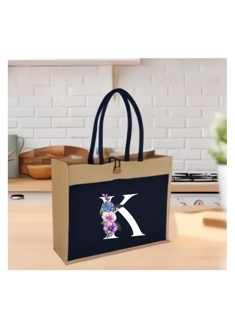 PRINTSHOP4ME Jute Bag Initial Letter Printed Design–Reusable,Durable Tote Bag For Gifting Or Everyday Use|Used For Festive Celebrations&Gifts For Special Person - Image 5