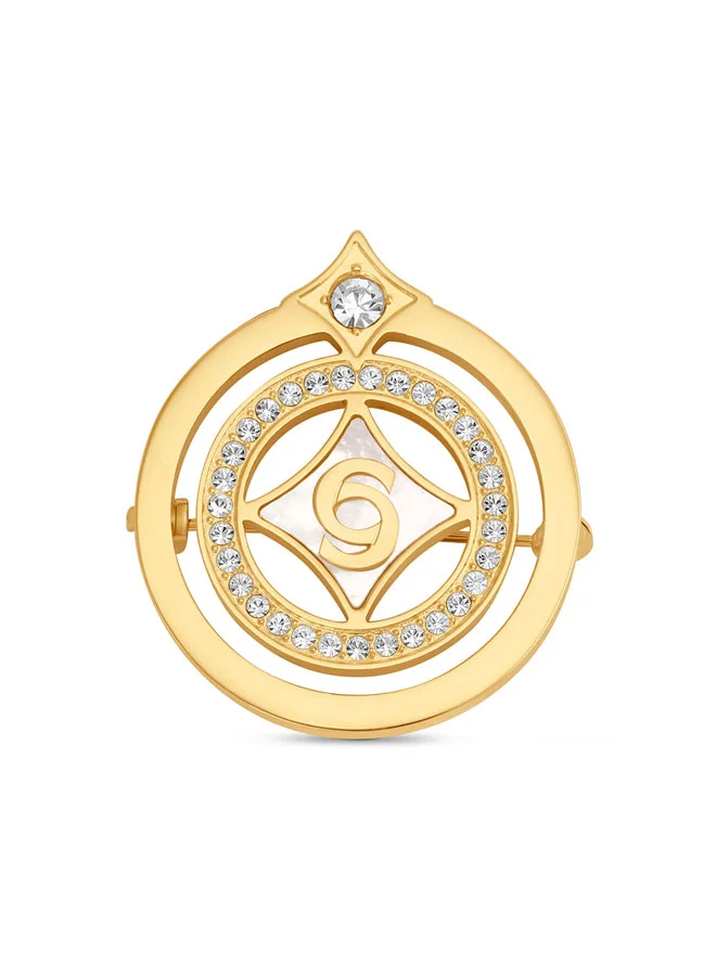 Francesca Round Motif White Crystals Brooch for Women