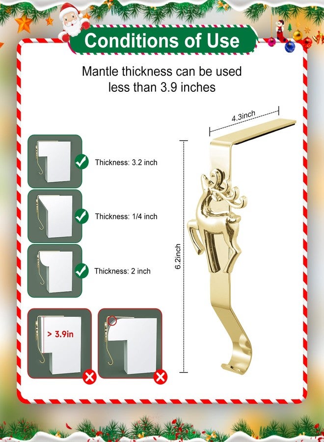 MineTom Stocking Holders for Mantle, Set of 8 Christmas Stocking Holders for Fireplace, Stocking Hangers for Mantel, Snowflake Reindeer Tree Santa Stocking Hooks for Christmas Mantel Decoration, Gold - Image 4