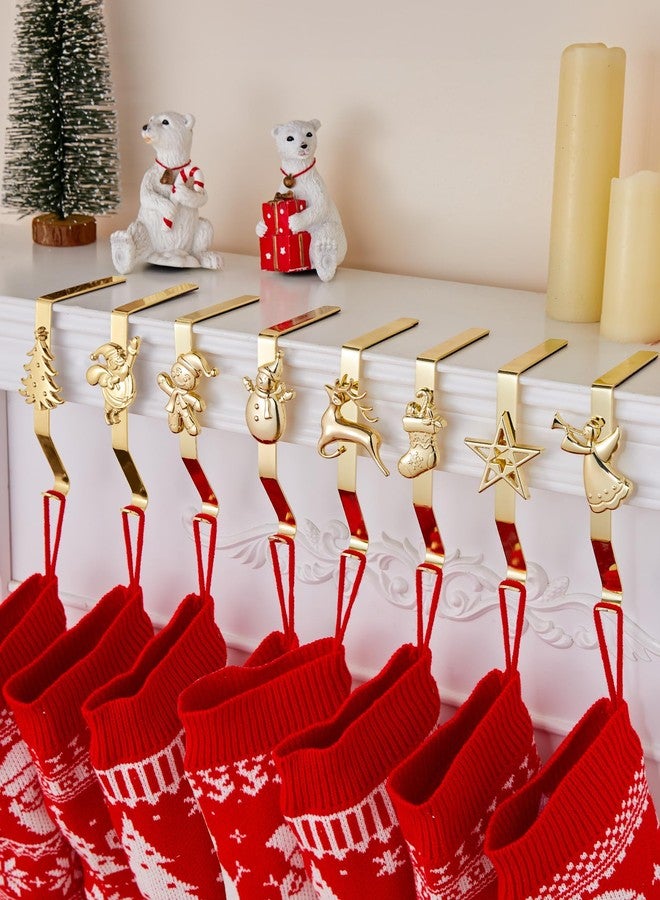 MineTom Stocking Holders for Mantle, Set of 8 Christmas Stocking Holders for Fireplace, Stocking Hangers for Mantel, Snowflake Reindeer Tree Santa Stocking Hooks for Christmas Mantel Decoration, Gold - Image 2