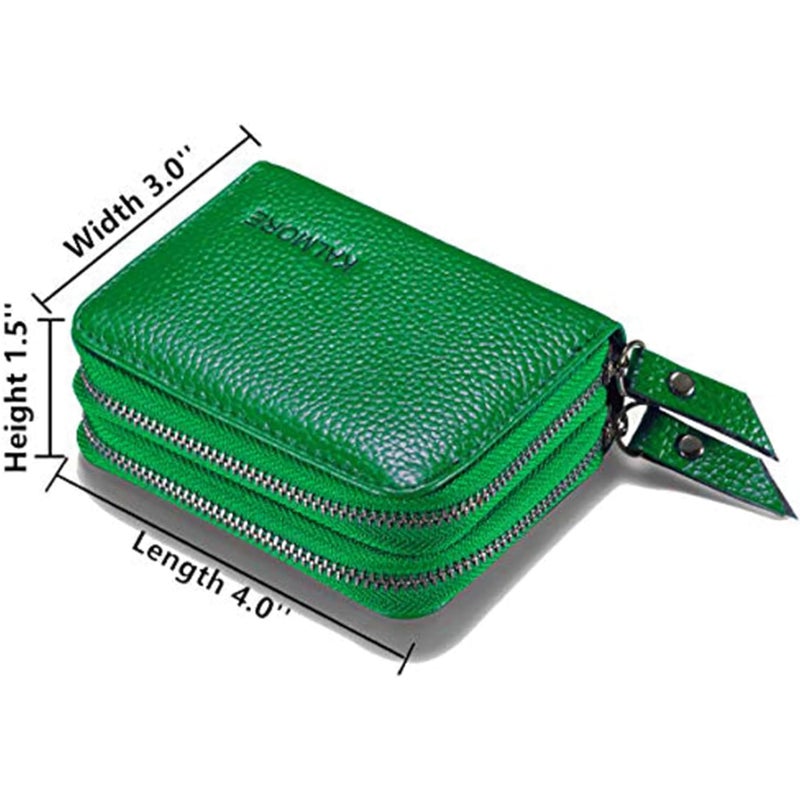 KALMORE Women's Leather RFID Secured Spacious Cute Card Wallet Small Purse, Green, Two Zippers - Image 2