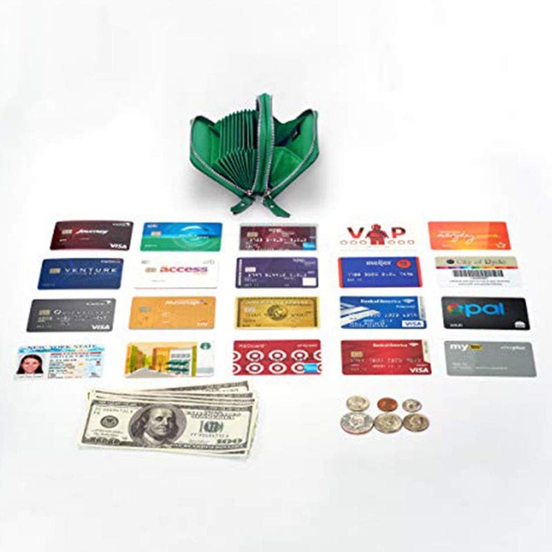 KALMORE Women's Leather RFID Secured Spacious Cute Card Wallet Small Purse, Green, Two Zippers - Image 5